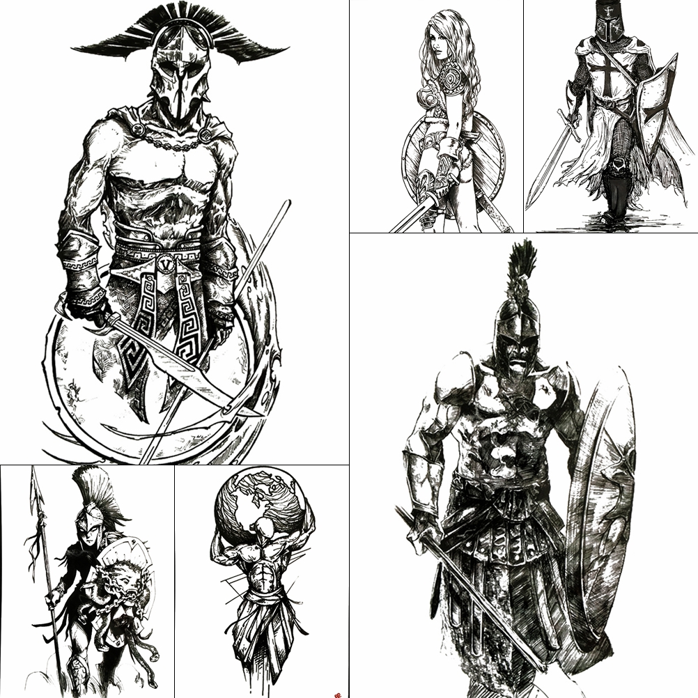 

Large Cool Temporary Tattoos For Men Boys Ancient Gladiator Fake Waterproof Big Arm Tattoo Stickers Ares Mars