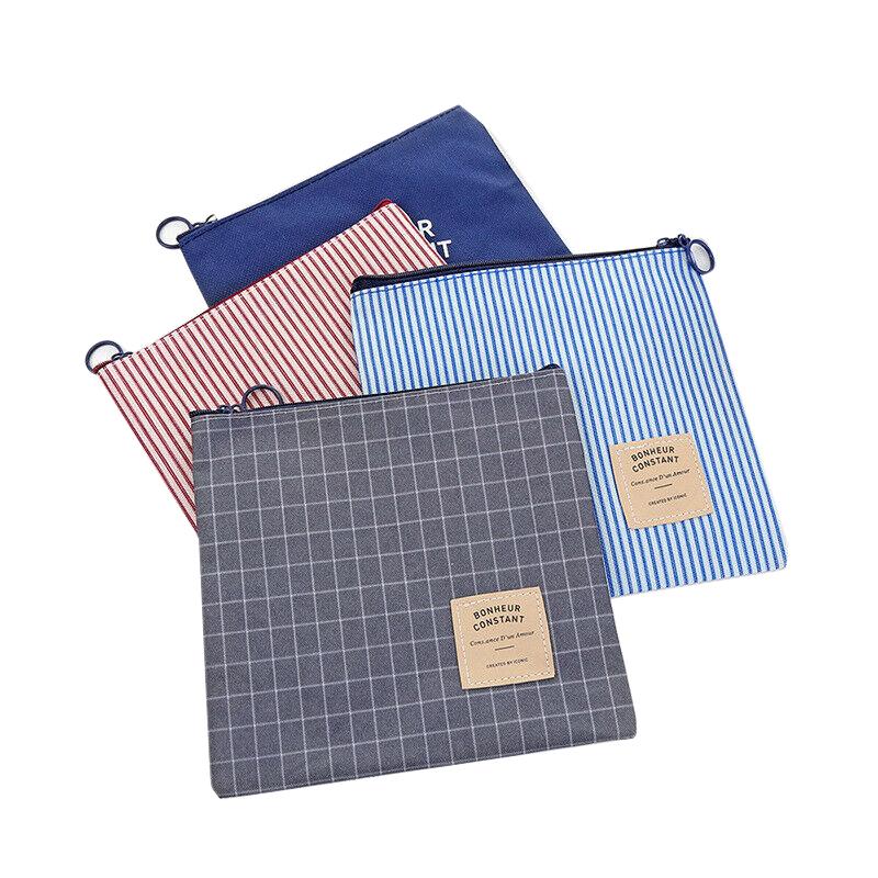 

Travel Cosmetic Bag Portable Zipper Storage Retro Grid Striped Pencil Case Makeup Brush Multifunctional Three-color Bags