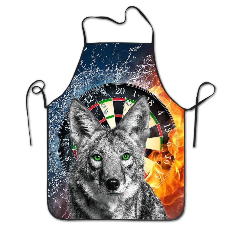 

Green Eyed Coyote Apron - Cooking Kitchen Chef Barber Bib Aprons For Women Men