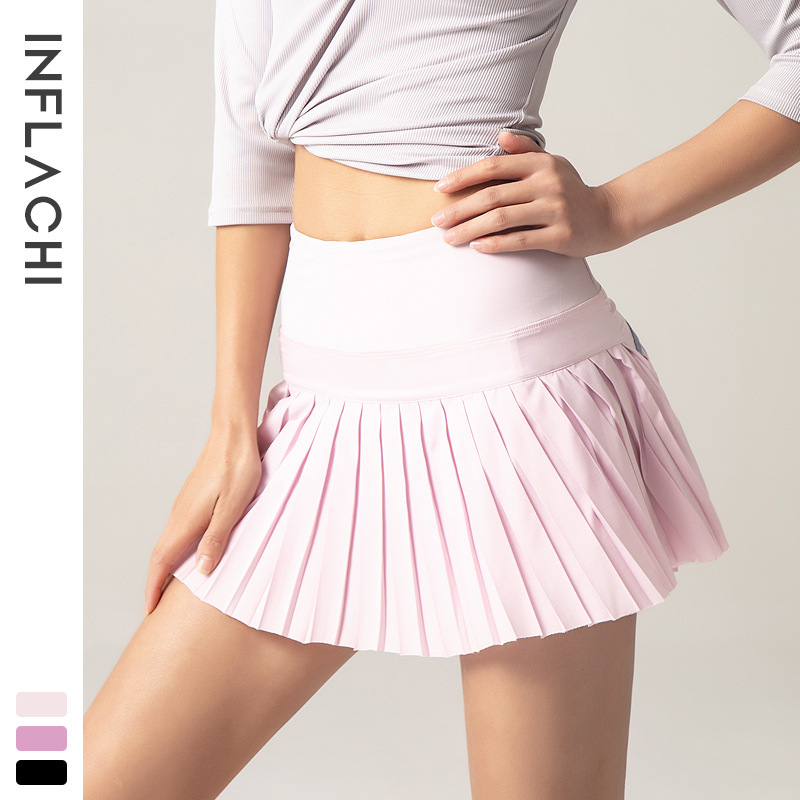 

shaping tennis lu yoga shorts gym clothes women running sports fitness golf skirts with pocket skirt sexy yoga pants breathable pleated, Dk09 black