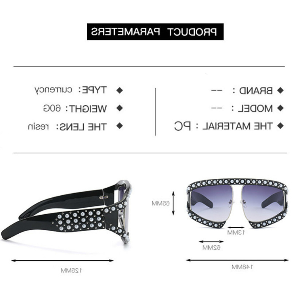 

sunglasses Fashionable sun frames Oversized Wrap Sunglasses Men Fashion Large Frame Pearl Sun Glasses for Women Brand Shades Mirror Gafas, Black