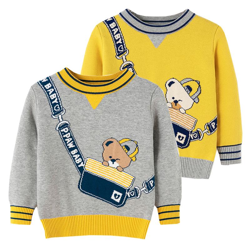

Pullover Cartoon Bear Boys Sweaters Autumn Fall Toddler Knitted Wear Girls Cotton Blend Children Thermal Kid Clothes, Gray