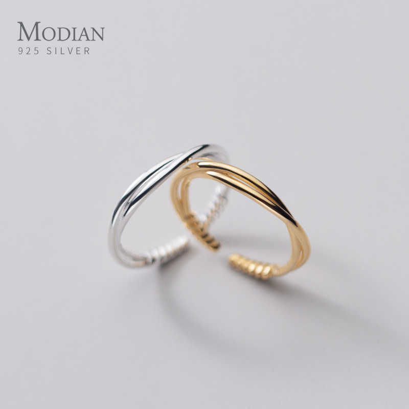

925 Sterling Silver Minimalist Cross Line Open Adjustable Finger Ring for Women Stackable Fashion Fine Jewelry 210707