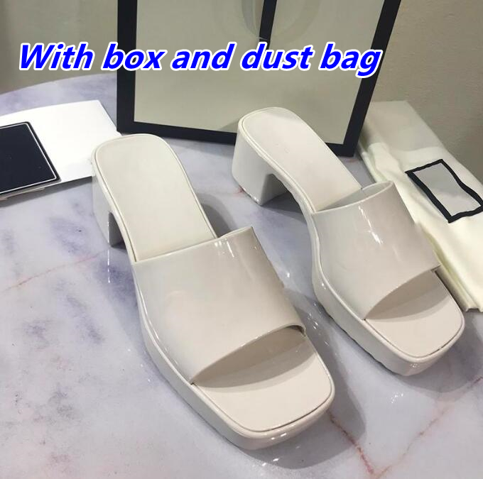 

2021 Women Sandals High Heels Rubber Slide Sandal Platform Slipper Chunky 2.4"heel height Shoes Summer Embossed Flip Flops with box, Colour1