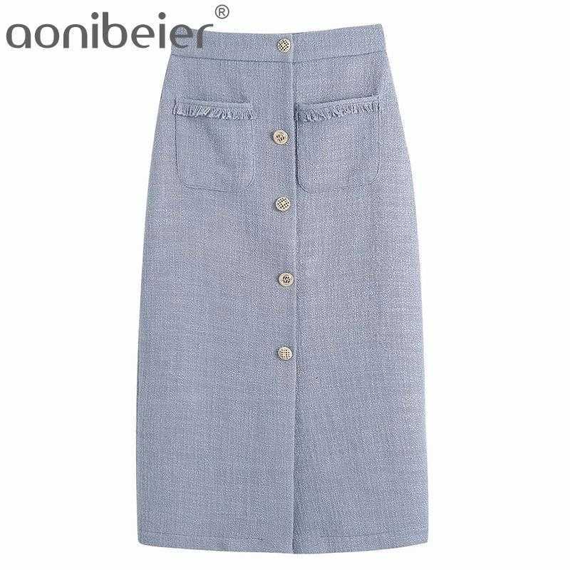 

OL Style Office Lady Casual Pencil Skirt Summer Fashion Patch Pockets Buttons Front High Waist Women Long Midi Skirts 210604