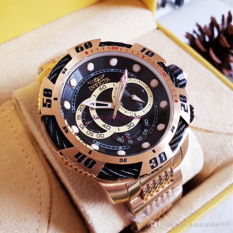 

2021 Swiss cosc Latest version high quality INVICTA Large dial Run seconds to time multiple time zones multifunction Men's gold Quartz watch, Multi-color