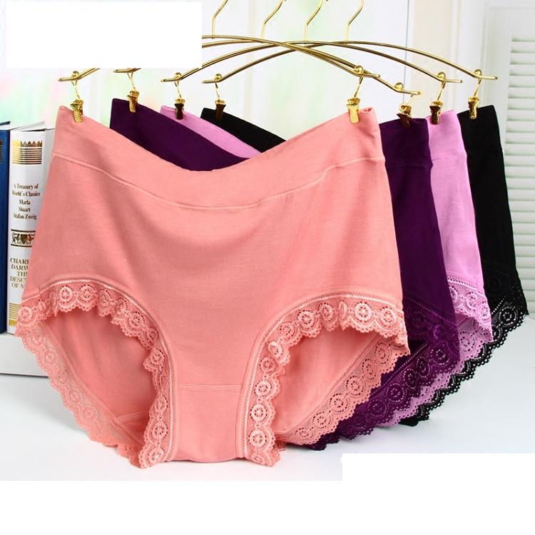

Women's Panties Sexy Lace Underwear Mid-waist Pink Briefs Bamboo Fiber Lingerie Multi-colors 5pcs/lot