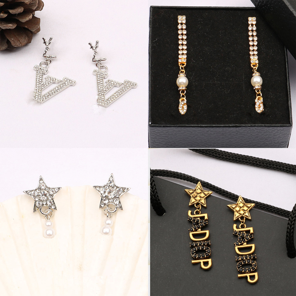 

20color 18K Gold Plated Letters Print Stud Hoop Luxury Brand Designers Geometric Exaggerate Women Tassel Crystal Rhinestone Pearl Earring Wedding Party Jewelry