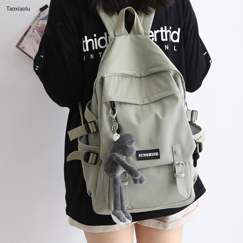 

Backpack Solid Color Women's Female Korean Ins School Bags For Teenage Girls Students Large Capacity Woman 2021, Black without toy
