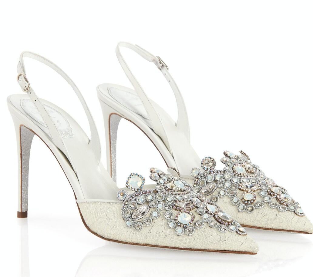 

Elegant Rene Bridal Party Wedding Jewel Slingbacks VENEZIANA Sandals Caovilla Pumps Luxury Designer Lace Pointed Toe High Heels EU35-42