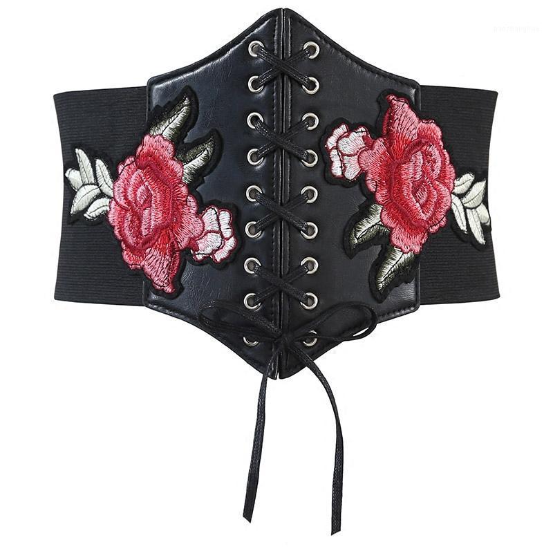 

Belts Vintage Belt For Women Decorative Versatile Embroidery Safflower Elastic Without Buckle Waist Adjus Freely PU Leather, Black;brown