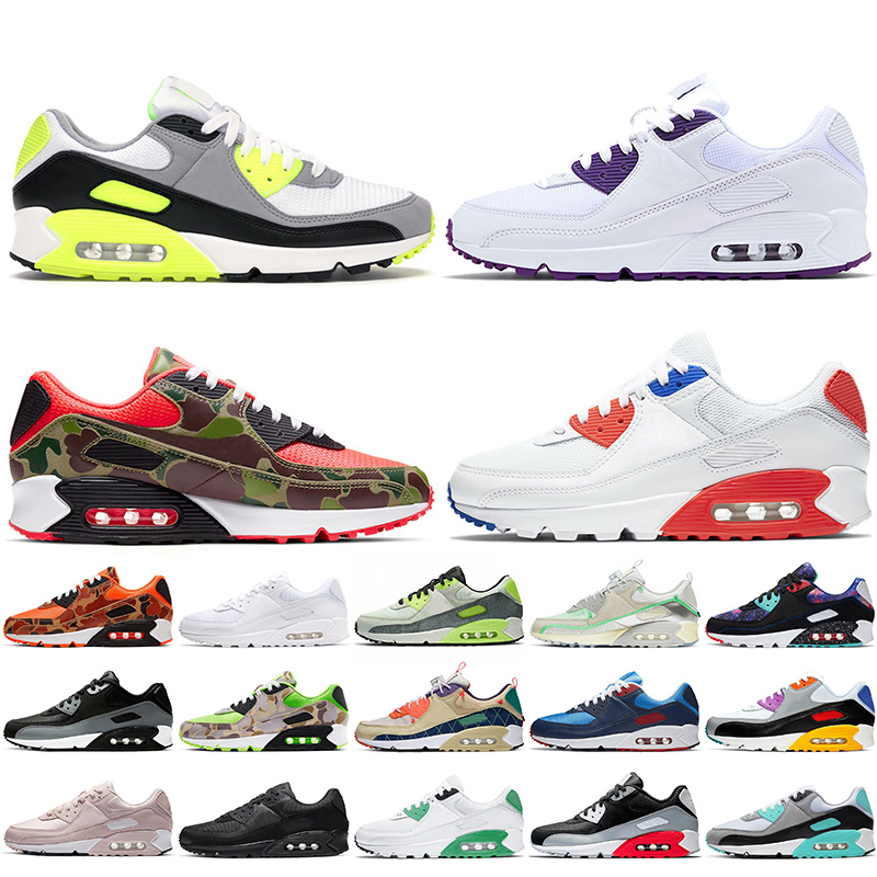 

Wholesale Top Quality Women Mens Running Shoes OG90 Volt Court Purple Camo Ultramarine Air Max AirMax Triple White Black Supernova T