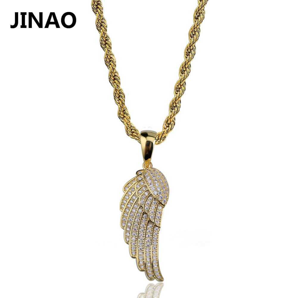 

JINAO Fashion Charm Women Jewelry Angel Wings Pendant Necklace Gold Silver Color Plated Iced Out Full CZ Best Gift Idea X0707