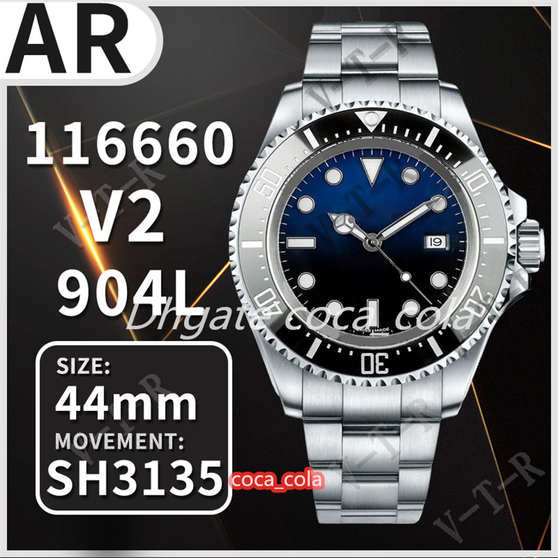 

2022 AR V11 SA3135 Automatic 116660 Mens Sea-Dweller 44MM Watch Black Ceramics Bezel Black/blue Dial 904L Steel Bracelet Best Edition Watches PTRX New MEN Watches