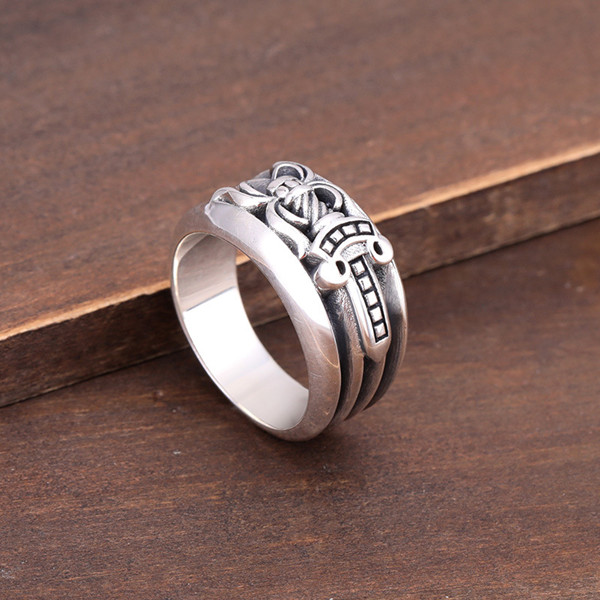 

Handmade 925 sterling silver sword band rings American European punk gothic antique vintage designer luxury jewelry accessories gifts