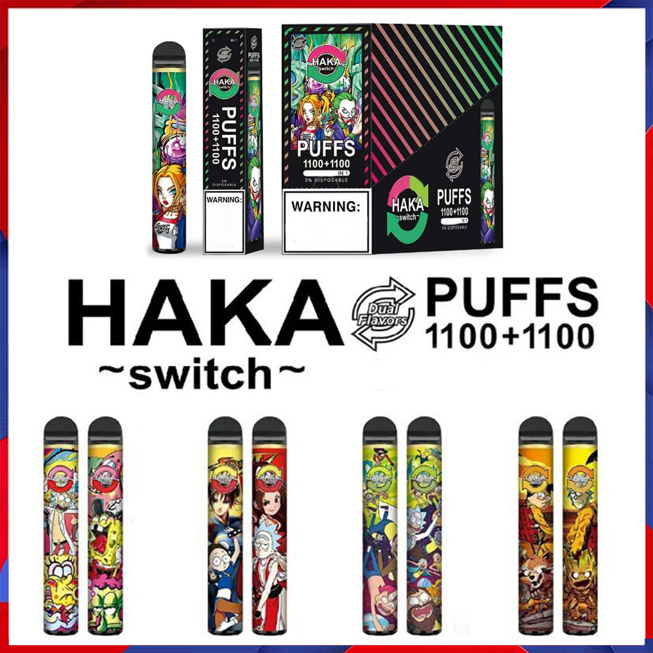 

100% Original Haka Switch 2200Puffs E Cigarettes Disposable Vape Pens 1100+1100 Puffs 2-in-1 Puff Cartridge Vaporizer Kit Bang XXL