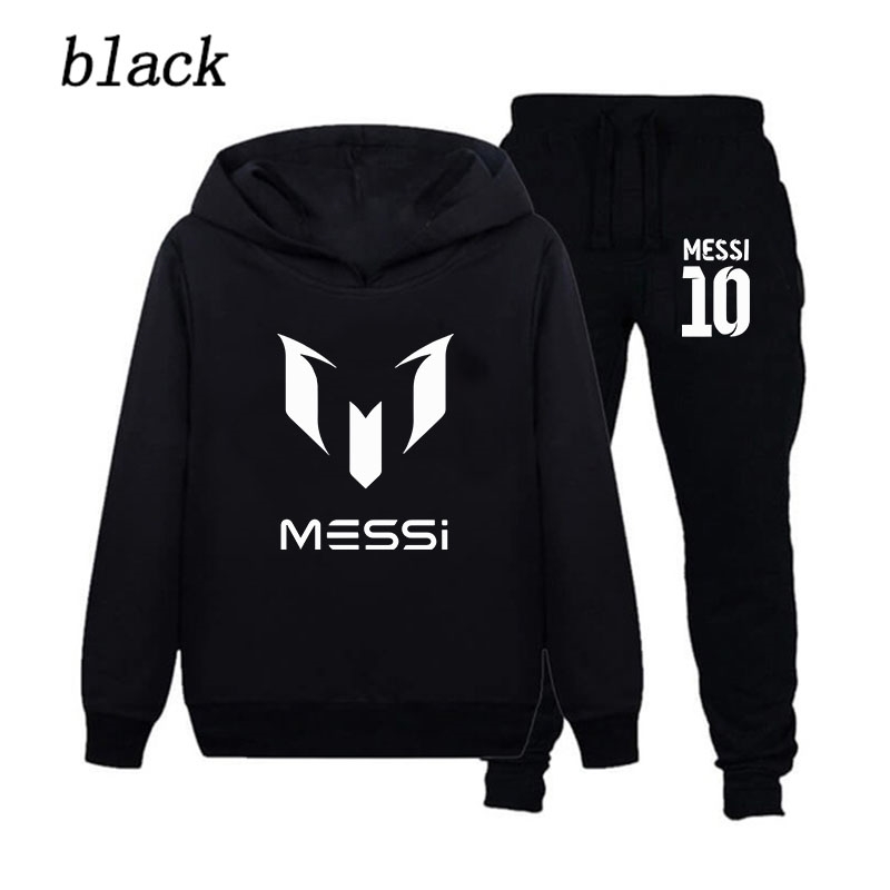 

Football Star Messi Printed 2Pcs Set Kids Clothes Boys Girls Fashion Hoodies Harem Pant Youth Cotton Jogging Suit, Black