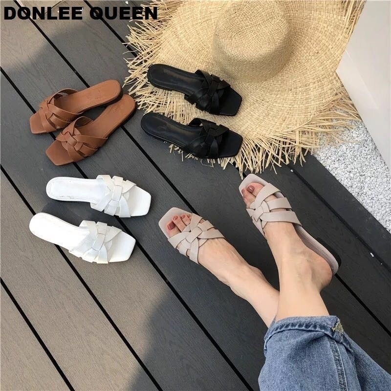 

DONLEE QUEEN Women Brand Slippers Summer Slides Open Toe Flat Casual Shoes Leisure Sandal Female Beach Flip Flops Big Size 41 Y200624, Black