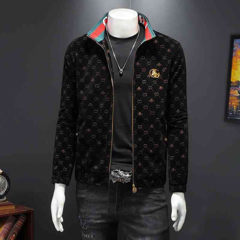 

Men's Jackets autumn winter men's Velvet leather fashion handsome stand collar casual jacket QZIL, Black