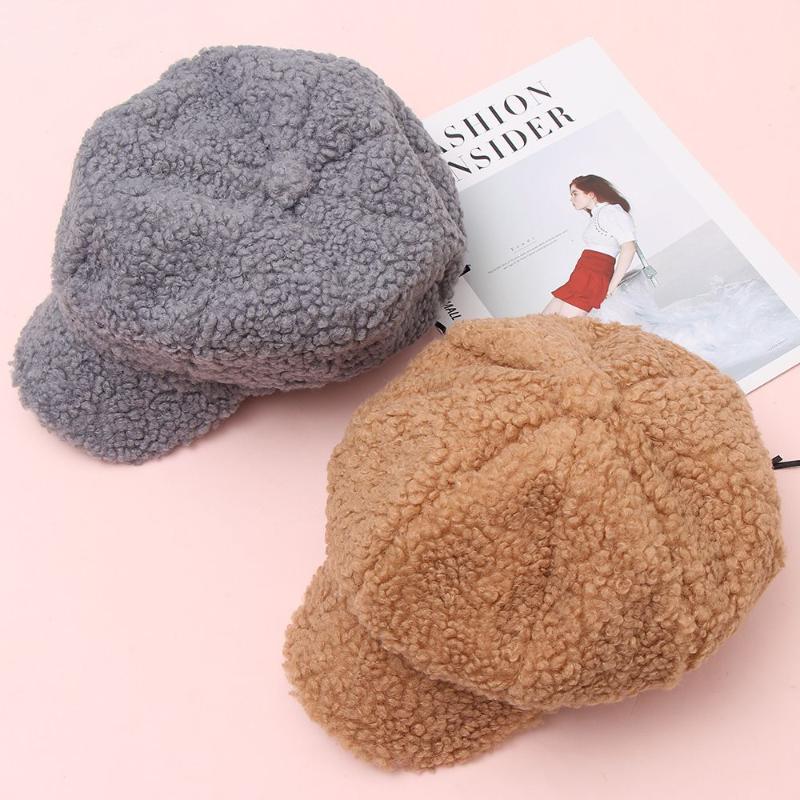 

Berets Fashion Trendy Autumn And Winter Lamb Wool Octagonal Hat Solid Color Warm Women's Cute Apparel, Beige