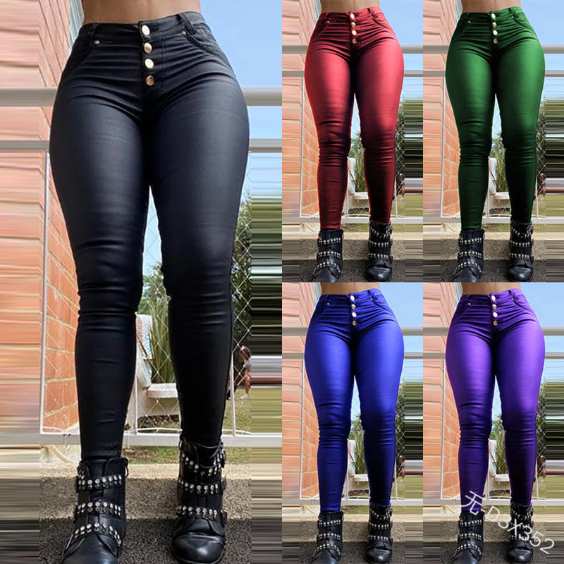 

pants trousers 2021 autumn and winter fashion goddess high waist slim tight legged leather d3x352, Black;white