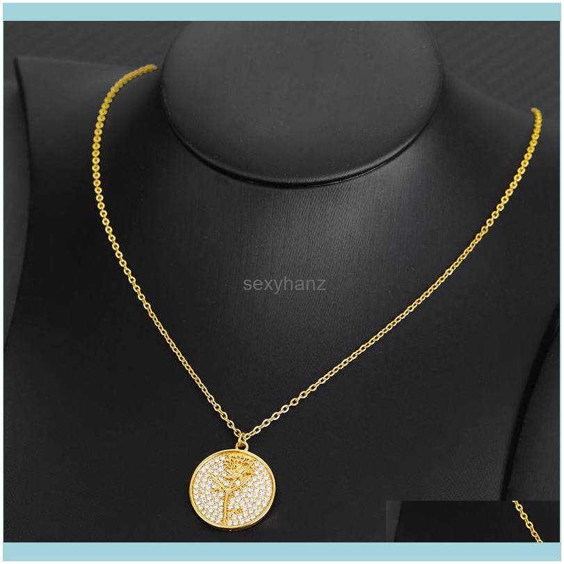

Chains & Pendants Zircon Flower Pendant Necklace For Women Gold Round Coin Chain Chocker Female Korean Fashion Jewelry Necklaces . Drop Deli