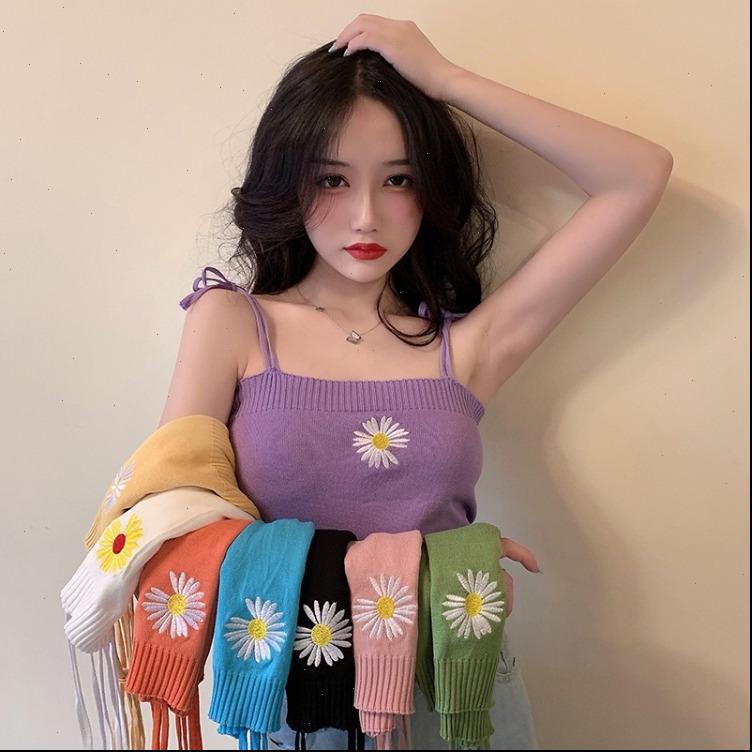 

summer cropped harajuku vintage womens tanks cute daisy orange white black pink blue floral crop camis vest crop