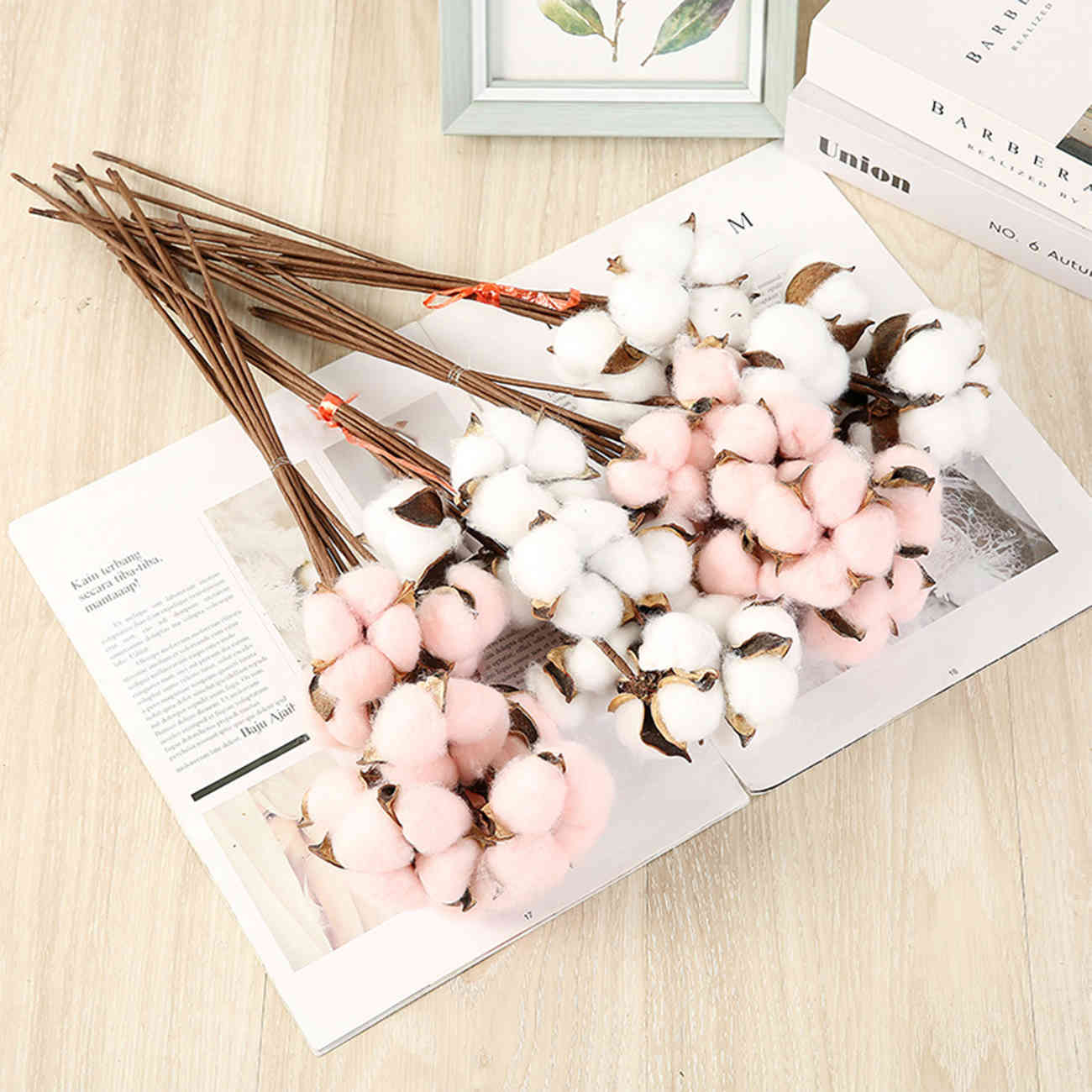 Manual flower arrangement 10 head cotton DIY simulated cotton bouquets for home and garden decoration with eternal flowers-image-689799855