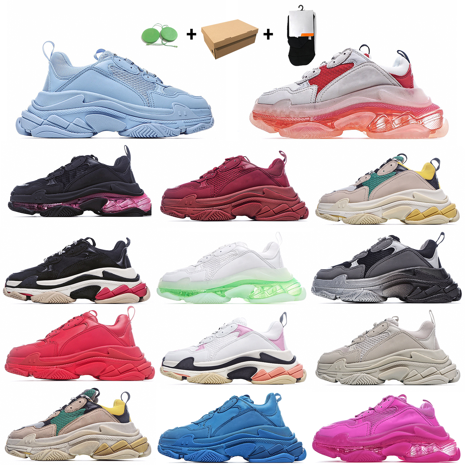 

Paris Fashion Old Dad Casual running Shoes For Men Women 17FW Triple S Sneakers Boots Green White Vintage Grandpa increasing footwear, Accessories