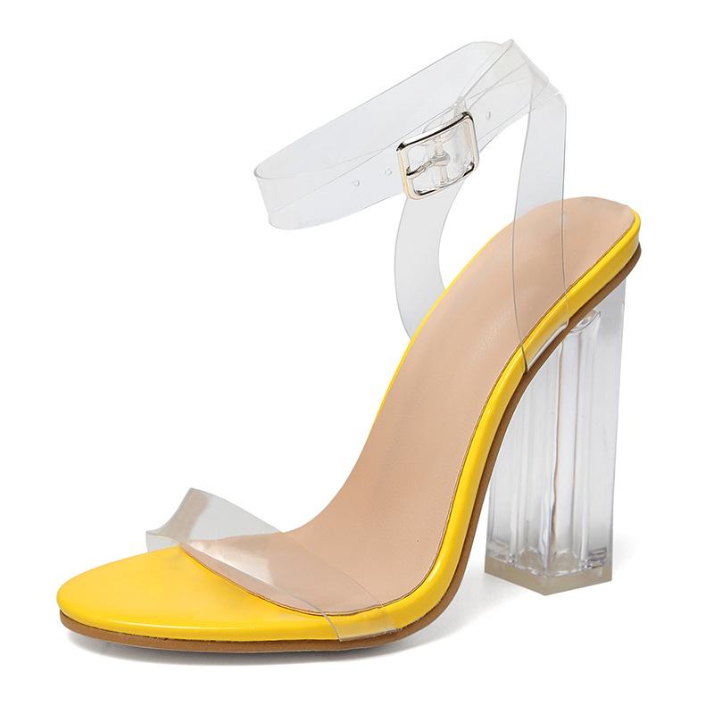 

Dress Shoes Large Size Sandals Feminine Sense Buckle High-heeled Personalized Transparent Heel Women's, Yellow