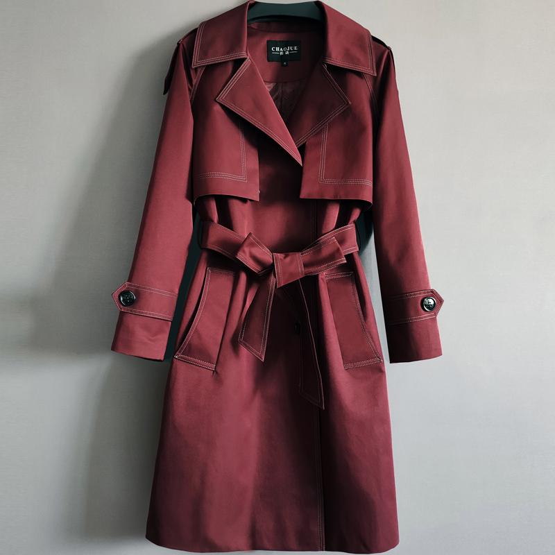 

Women' Trench Coats Wine Red Coat For Women Long Sleeves Overcoat 2021 Spring Autumn Windbreaker Plus Size Female Outerwear Cardigan 4XL, Black