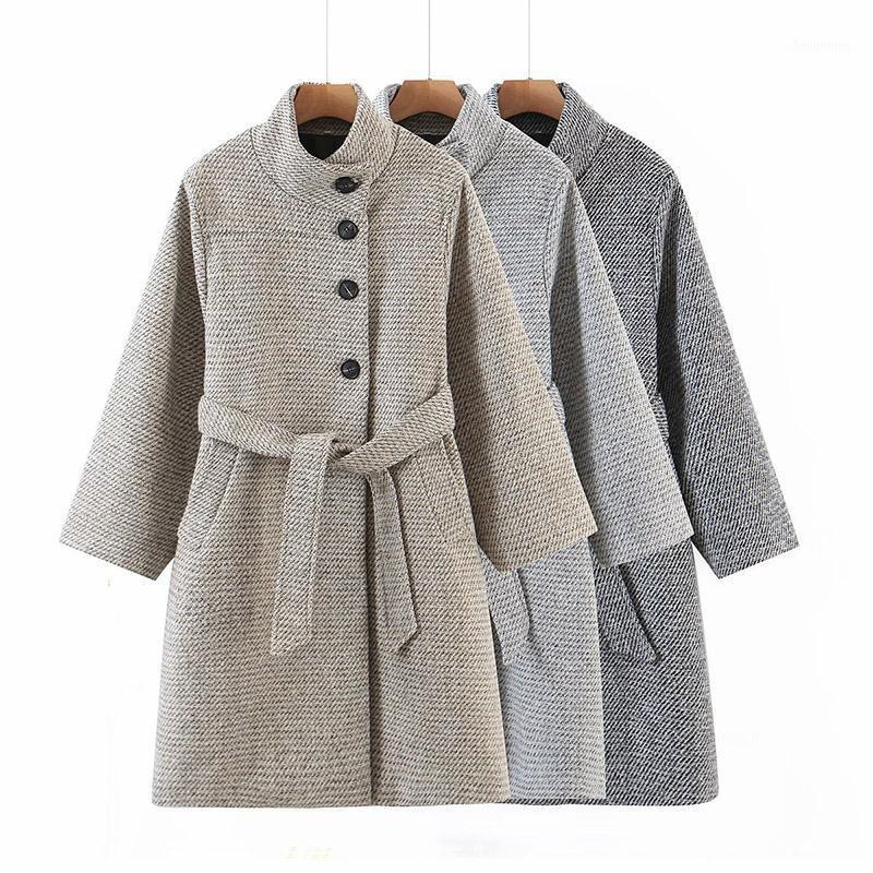 

Women's Wool & Blends 2021 Fall Winter Street Fashion Oversized Casual Woolen Coat Jacket Ladies Stand Collar Lace Up Warm, Beige