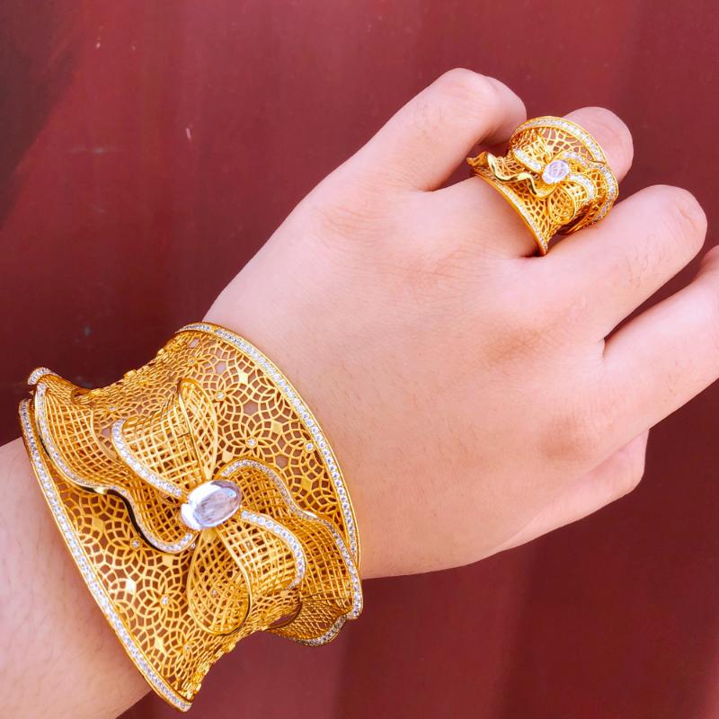 

Earrings & Necklace GODKI Luxury Charm Gorgeous 4 PCS Bangle Ring Jewelry Sets For Women CZ Dubai Bridal Wedding Set, Silver