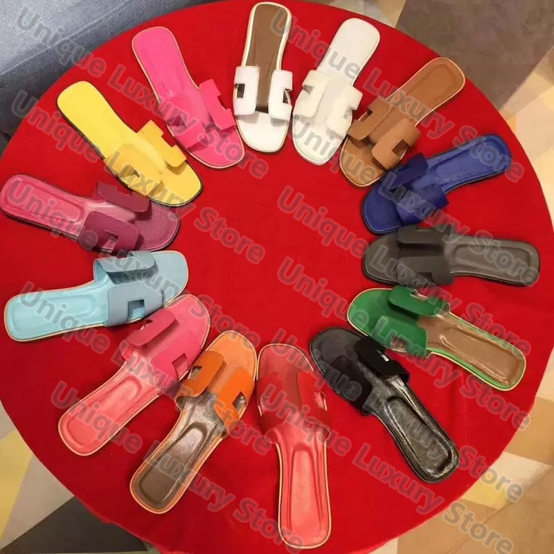 

Summer Luxury Designers H Womens Sandals Beach Slide Slippers Cow Leather Flip Flops Sexy Heels Ladies Fashion Cut-out Scuffs Shoes 35-43 With Box, Black