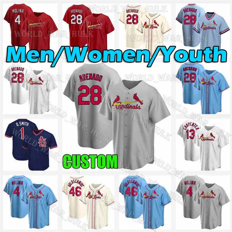 

St. Louis 28 Nolan Arenado Cardinal Jersey Paul Goldschmidt 45 Bob Gibson Yadier Molina 25 Dexter Fowler 22 Jack Flaherty Mens Youth Women, Women custom new cool base(hongque)