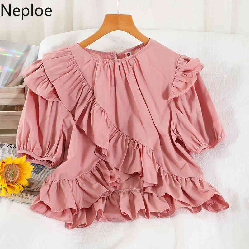 Neploe Sweet Blouses Women Ruffles Loose Fashion Shirts Korean Short Blouse Temperament Tops Blusas Mujer De Moda Verano 210422