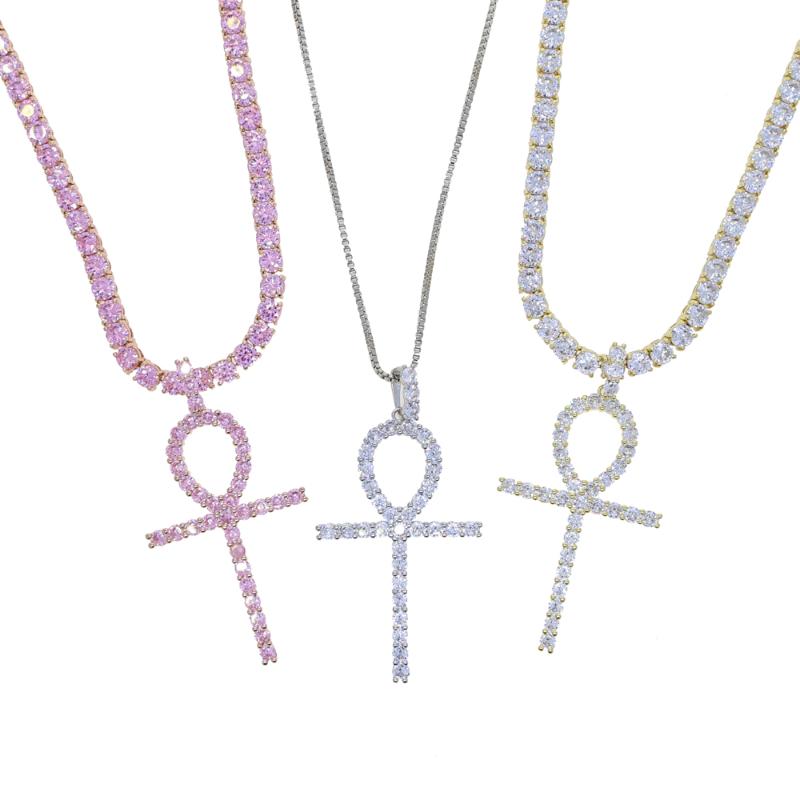 

Chains Iced Out Women Men Hip Hop Necklaces Pendants Gold Silver Color Symbol Cross Jewelry With 5mm Cz Tennis
