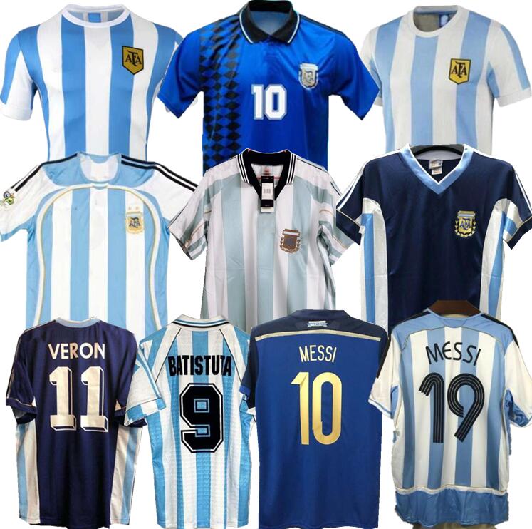 

1994 1978 1986 1998 2006 Argentina Maradona home Soccer jersey Retro Version 86 78 Maradona CANIGGIA Quality Football Shirt Batistut, White