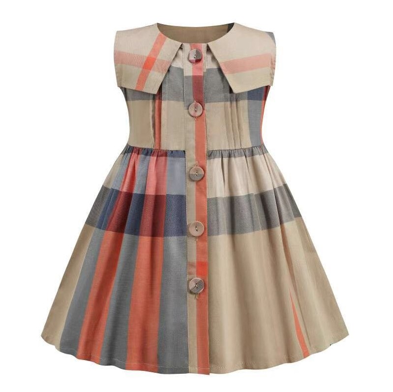 

Baby Girls Princess Dress Kids Plaid Dresses Summer Children Skirts Cotton Fashion Girl Sleeveless Vest Skirt, Red;yellow