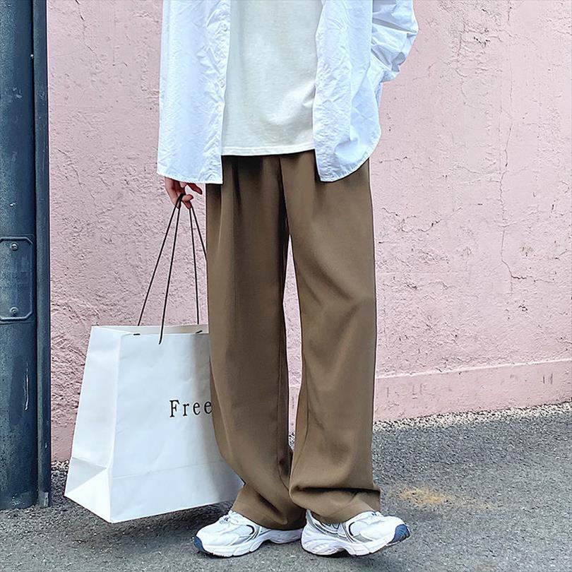 

korean wide leg fashion women pant solid color casual streetwear loose straight suit dress s xl, Black