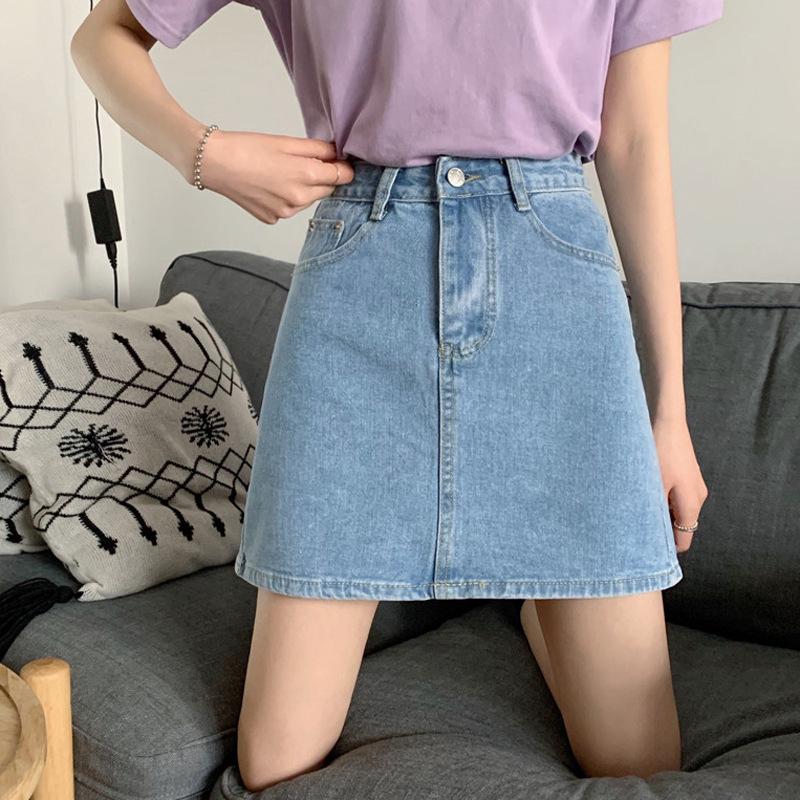

Skirts High Waist Denim Skirt Female 2021 Spring/summer Korean Version Versatile Small Hip Wrap A-line, Black