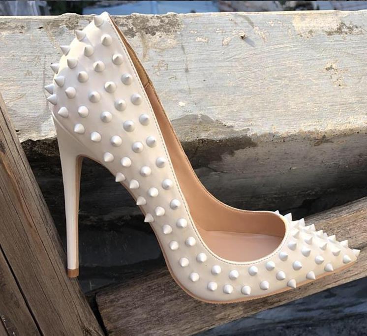 

plus size 35 to 40 origin package shiny red bottom shoes gold rivets spikes desiger high heels genuine leather pointed stiletto heels