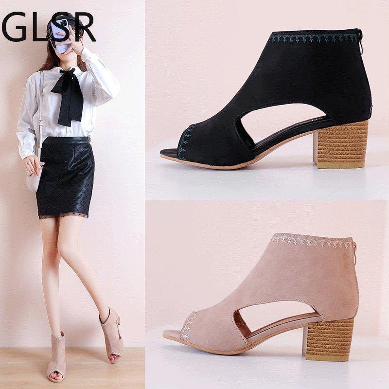 

Concise Velvet Ladies Sandals Mature Peep Toe Women's High Heels Zipper Zapatillas Mujer Office Lady Dress Shoes, Black