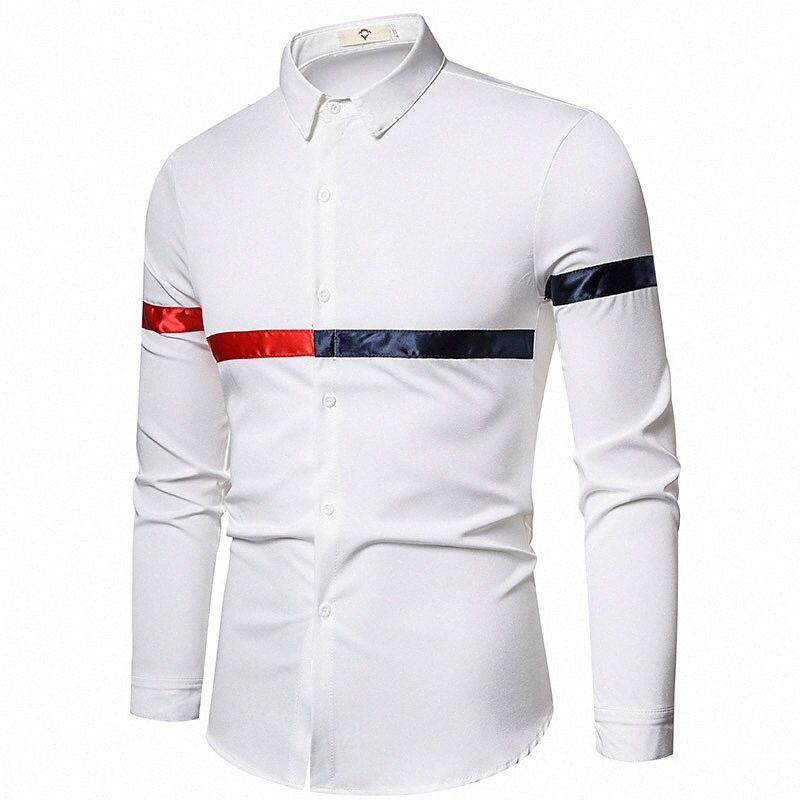Chemise pour hommes Bouton de couleur non-imprimante Bouton de couleur à col montant quotidien Hauts à manches longues Blanc N0R0 #