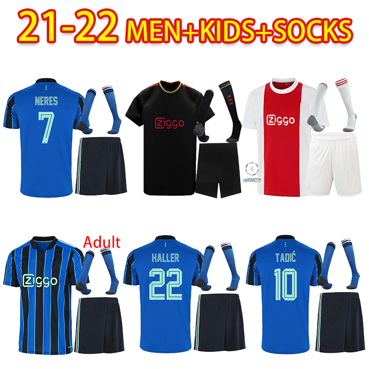 

A JAX home soccer jersey amsterdam ajax 2021 2022 KUDUS ANTONY BLIND PROMES TADIC NERES CRUYFF 21 22 men+kids kit socks football shirt uniforms away blue third black, Away adult suit ajks0038