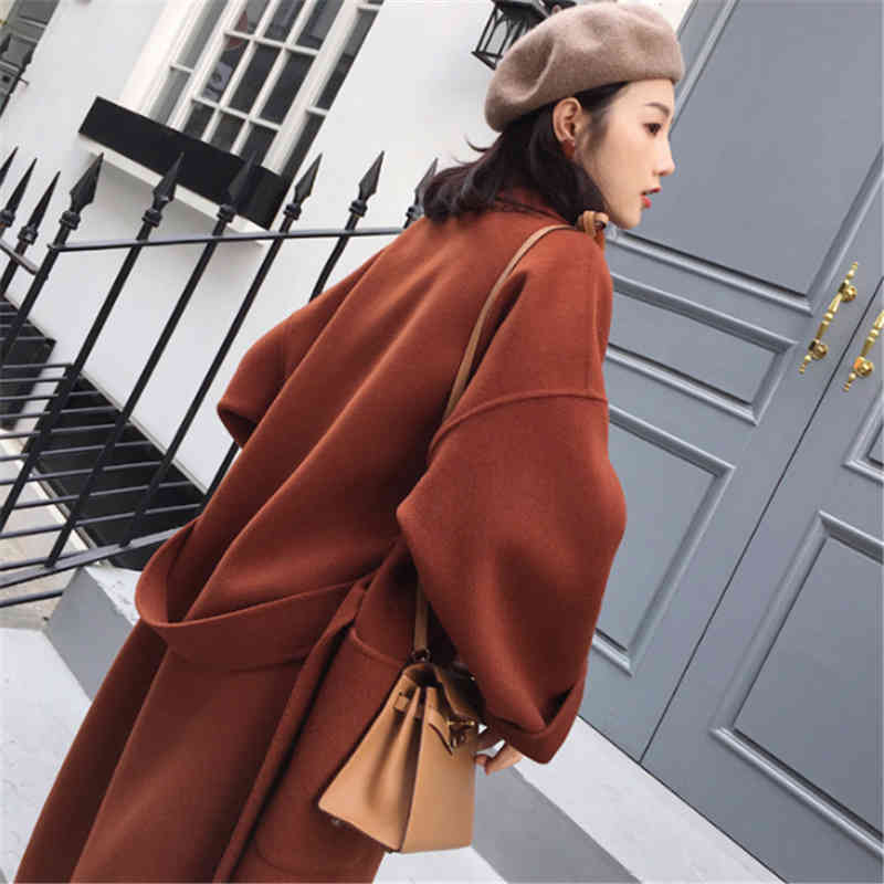 

wool Korean double-sided cashmere women' autumn and winter clothes knee length lace up solid wool coat, Customize