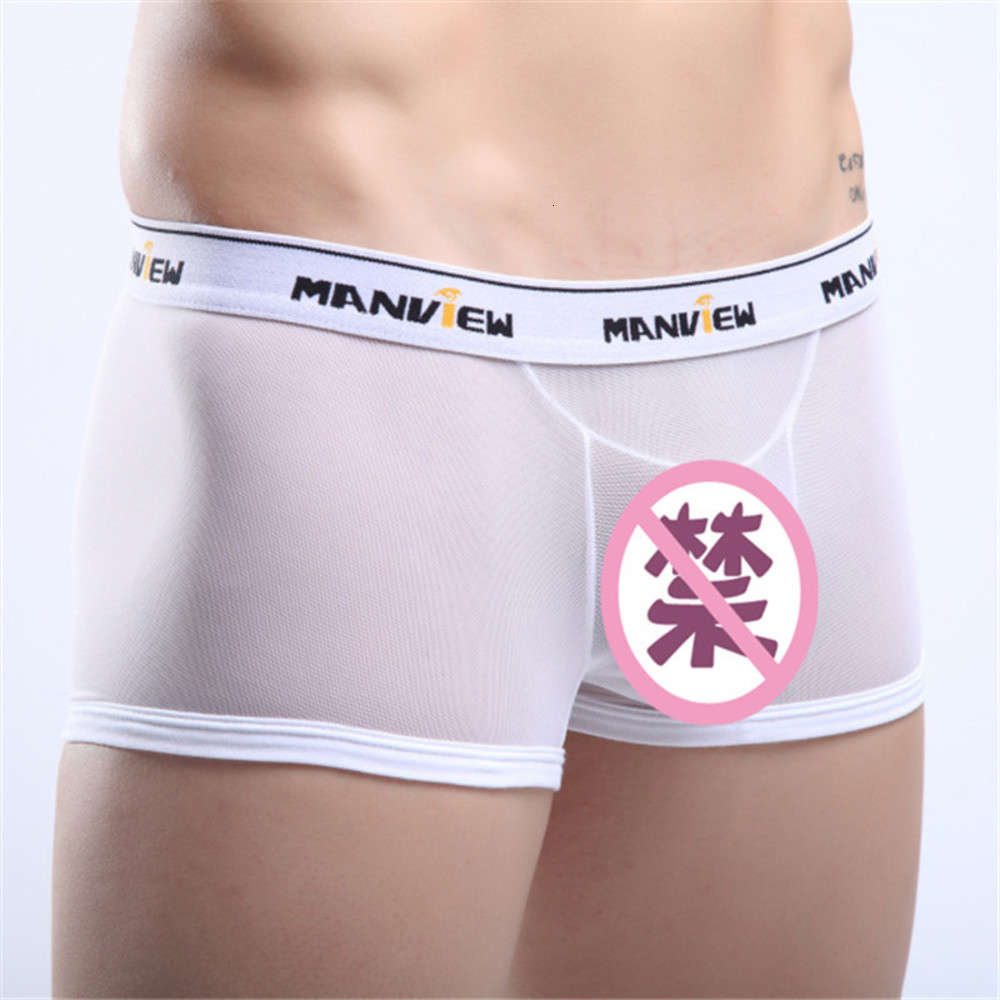 

M01-4 mesh flat angle men's underwear sexy clothes perspective big size adult, Black;white