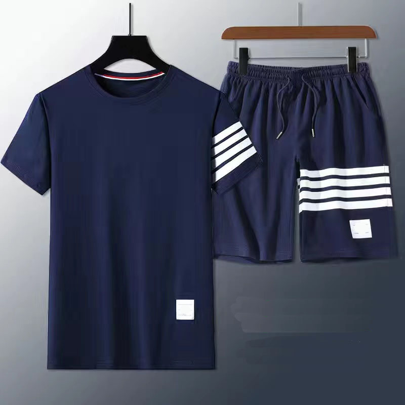 

Men's women T-Shirts pure cotton Loopback Jersey brown Knit Engineered thom Summer wear arm stripe Sweatshirt Crewneck Pullover -5XL A2, Blue