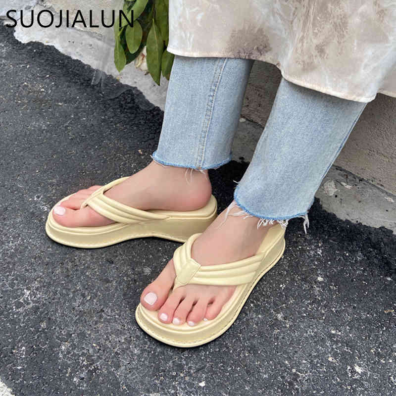 

SUOJIALUN 2021 Summer Platform Designer Women Flip Flops Casual Outdoor Beach Slipper Ladies Open Toe Slip On Slides Sandal K78, Beige