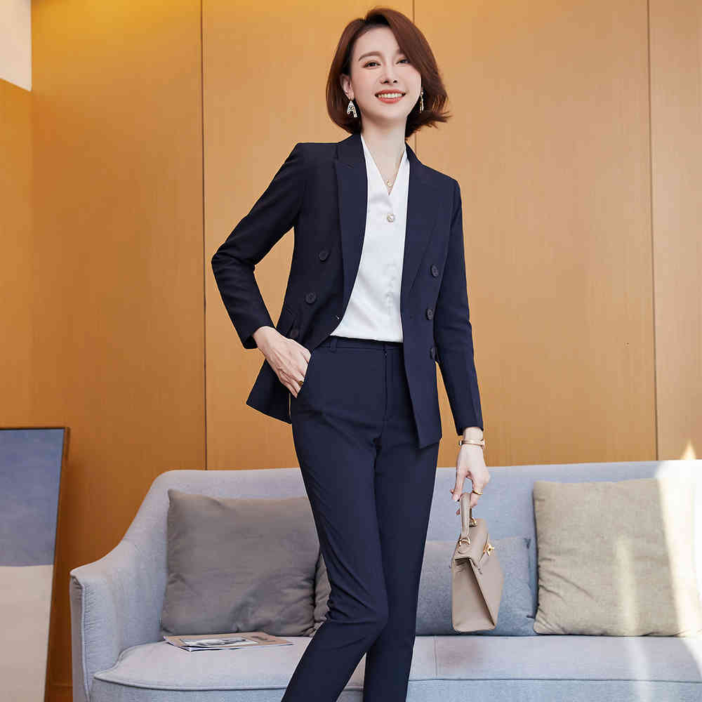 

Women' Suits & Blazers High quality female formal pantsuit business interview job 2 piece pink seared suit long blazer sleeve and pants, Black 2 piece set